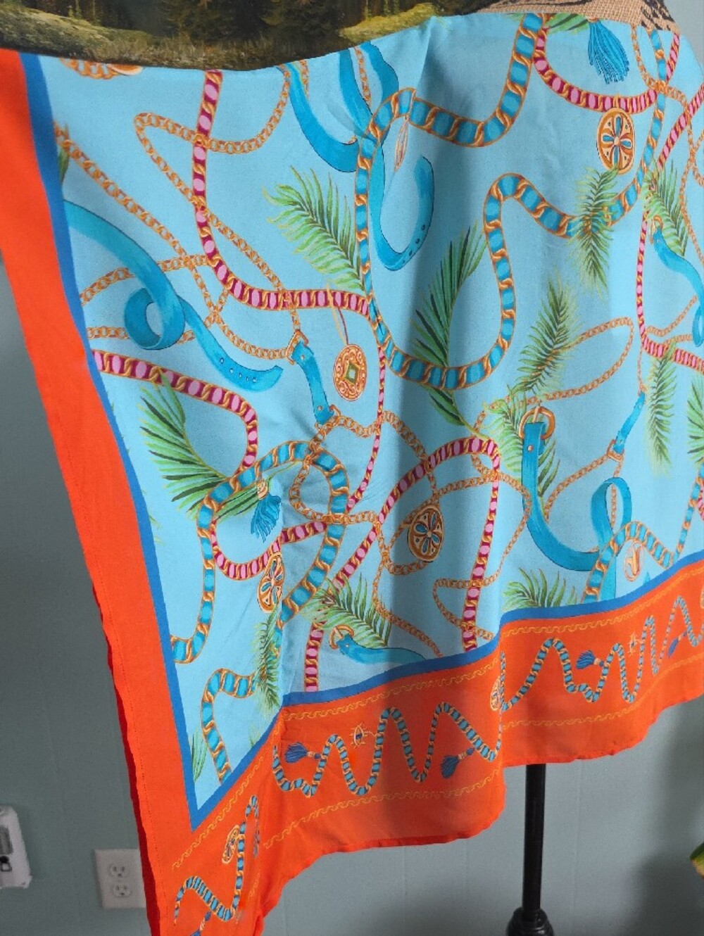NWT Nicoblu Tunic 100% Viscose Silk-Feel Blue & Orange - Picture 3 of 7